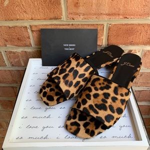 NWT J. Crew Leopard Print Calfskin Sliders
